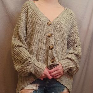 Gray Sweater Knit Cardigan